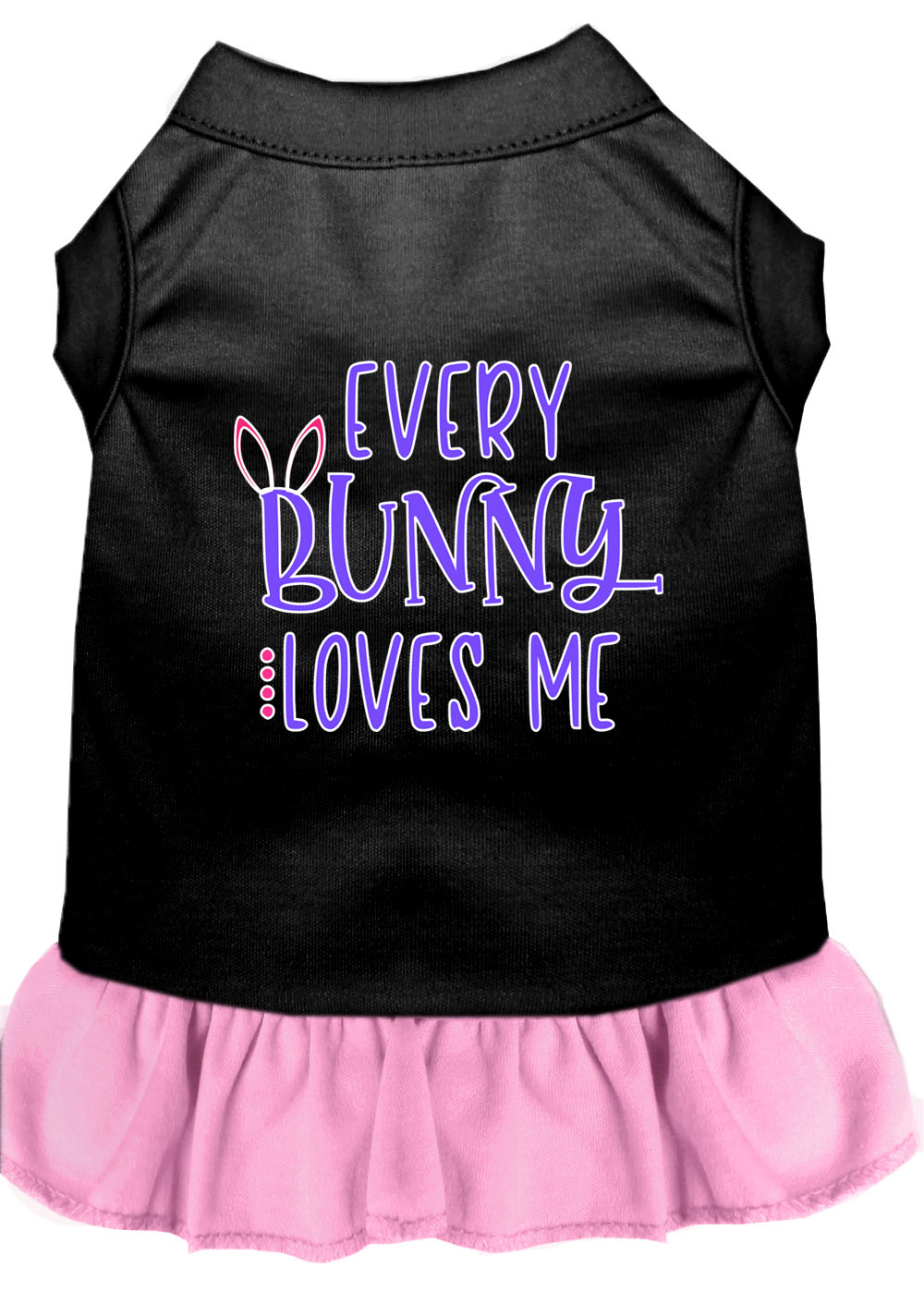Every Bunny Loves me Screen Print Dog Dress Black with Light Pink Sm